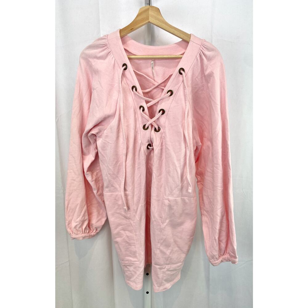 FREE PEOPLE Size S Wellington Lace Up Tunic Top Mini Dress Pockets Pink